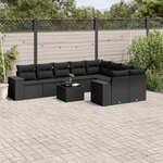 vidaXL Salon de jardin 10 Pièces avec coussins noir résine tressée