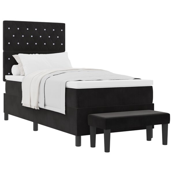 vidaXL Lit Box Spring avec Matelas & Banc Noir 100x200 cm Velours