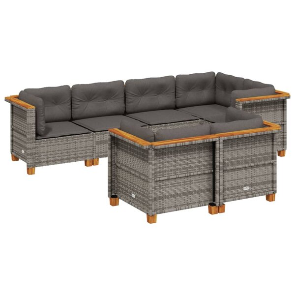 vidaXL Salon de jardin avec coussins 7 Pièces gris résine tressée