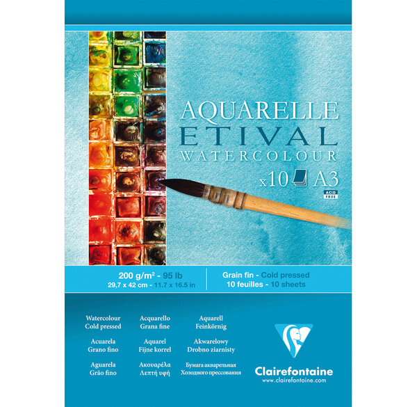 Bloc encollé A3 Etival Grain fin 200g 10 feuilles CLAIREFONTAINE