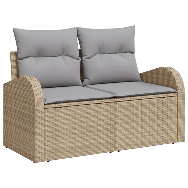 vidaXL Canapé de jardin 2 places avec coussins beige en poly rattan