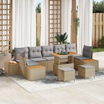 Ensemble de Canapés de Jardin 10 pièces avec Coussins Beige Rattan Poly Acacia