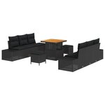 Ensemble de canapé de jardin 9 pièces avec coussins en rattan poly noir acacia