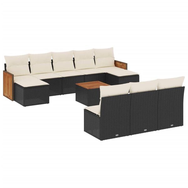 vidaXL Salon de jardin 11 Pièces avec coussins noir résine tressée