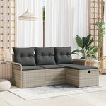vidaXL Ensemble de canapé de jardin 4 pièces avec coussins en poly rotin gris clair