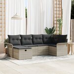 Ensemble de Canapé de Jardin 6 Pièces avec Coussins en Rotin Poly Gris Clair
