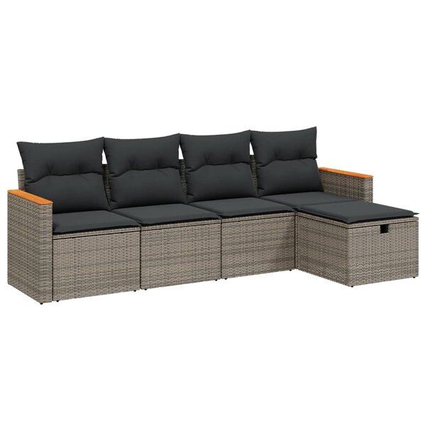 vidaXL Salon de jardin 5 Pièces avec coussins gris résine tressée