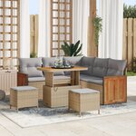 Ensemble de canapé de jardin 8 pièces avec coussins Beige Rattan synthétique Acacia