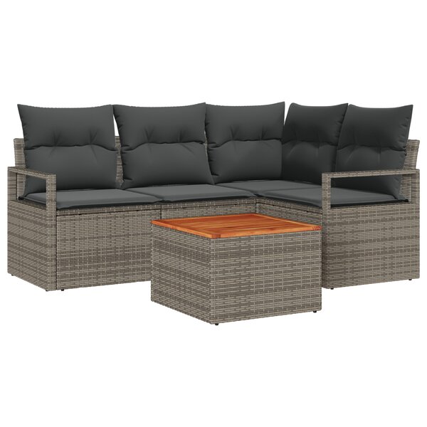 Ensemble de 5 Pièces de Canapés de Jardin avec Coussins Gris Poly Rattan Acacia