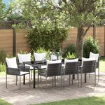 vidaXL Ensemble de salle à manger de jardin 9 pièces avec coussins Marron Poly Rattan