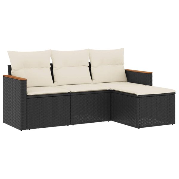 vidaXL Salon de jardin 4 Pièces avec coussins noir résine tressée