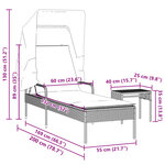 vidaXL Chaise longue avec auvent et table beige résine tressée