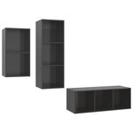 vidaXL Ensemble de meubles TV 3 Pièces Gris brillant Bois d'ingénierie