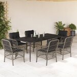 vidaXL Ensemble à manger de jardin et coussins 7 Pièces gris rotin