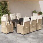 vidaXL Ensemble à manger de jardin et coussins 9 Pièces beige Poly rotin