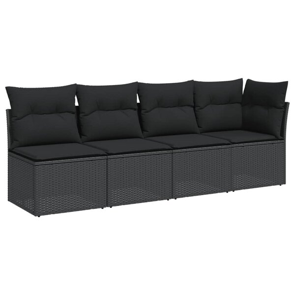 vidaXL Canapé de jardin avec coussins 4 places noir résine tressée