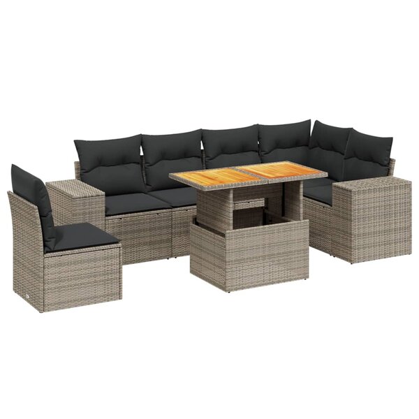 vidaXL Salon de jardin avec coussins 7 Pièces gris résine tressée