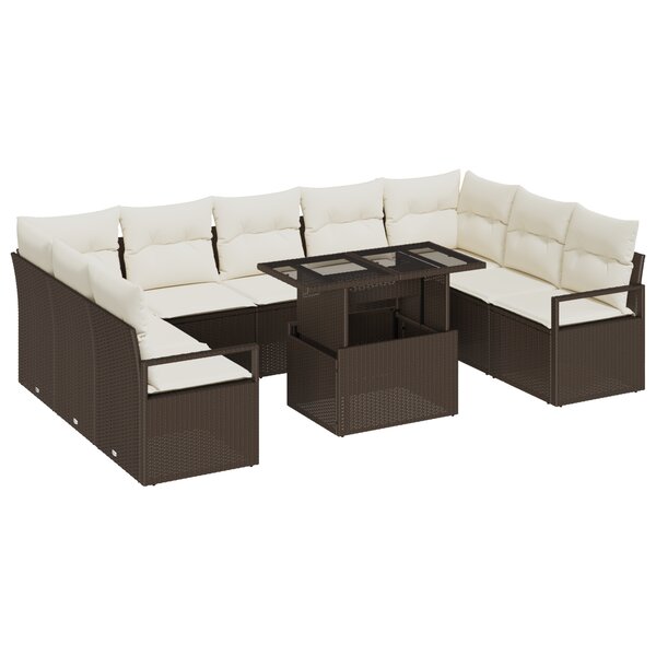 vidaXL Ensemble de canapé de jardin 10 pièces avec coussins marron