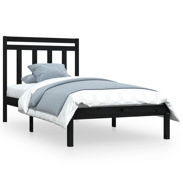 vidaXL Cadre de lit Noir Bois massif 100x200 cm