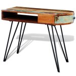 Bureau table meuble travail informatique en bois solide recyclé avec pieds broche en fer 0502087