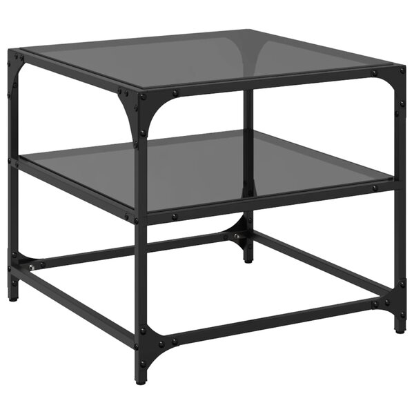 vidaXL Table basse avec dessus en verre noir 50x50x45 cm acier