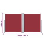vidaXL Auvent latéral rétractable Rouge 120 x 600 cm