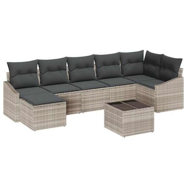 vidaXL Ensemble salle à manger jardin 8 pièces avec coussins polyrotin gris