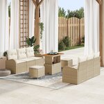 Ensemble de Canapés de Jardin 9 pièces avec Coussin Beige Rattan Poly Acacia