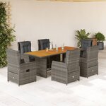 vidaXL Ensemble à manger de jardin et coussins 7 Pièces gris rotin