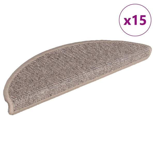 vidaXL Tapis d'escalier autocollants 15 Pièces 56x17x3 cm Beige foncé