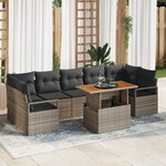 Ensemble de Canapé 8 pièces jardin avec coussins gris en Rattan Poly