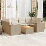 vidaXL Salon de jardin avec coussins 7 Pièces beige résine tressée