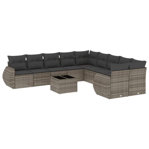 vidaXL Salon de jardin 11 Pièces avec coussins gris résine tressée