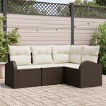 Ensemble de Canapé de Jardin 4 Pièces avec Coussins Rattan Poly Marron
