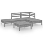 vidaXL Salon de jardin 5 Pièces Bois de pin massif Gris