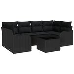 Canapé de Jardin 7 Pièces avec Coussins en Poly Rattan Noir