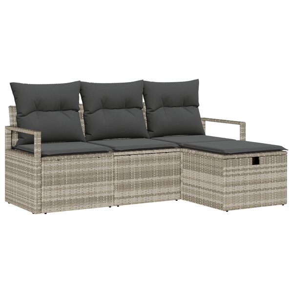 Ensemble de canapé de jardin de 4 pièces avec coussins Gris clair Poly Rotin