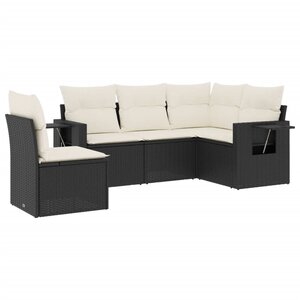 vidaXL Salon de jardin 5 Pièces avec coussins noir résine tressée