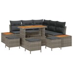 Ensemble de Canapé de Jardin 9 Pièces avec Coussins Gris Rattan Poly Acacia