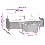 Ensemble de 5 Pièces Canapé de Jardin avec Coussins Noir Poly Rattan Acacia