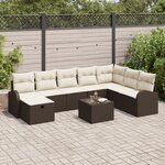 Ensemble de Canapés de Jardin 9 Pièces avec Coussins Marron en Rattan Poly