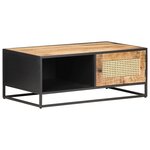 vidaXL Table basse 90x50x35cm Bois de manguier brut et canne naturelle