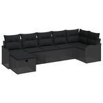 Ensemble de Canapé de Jardin 7 Pièces avec Coussins Noir Poly Rattan