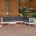 vidaXL Salon de jardin 6 Pièces avec coussins blanc bois de pin massif