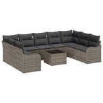Ensemble de Canapés de Jardin vidaXL 9 Pièces avec Coussins Rattan Gris Poly