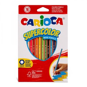 Carioca Supercolor Pack de 18 Crayons en Bois - Corps Hexagonal - Couleurs Intenses et Grande Opacité - Épaisseur 3 3 mm - Couleurs Diverses