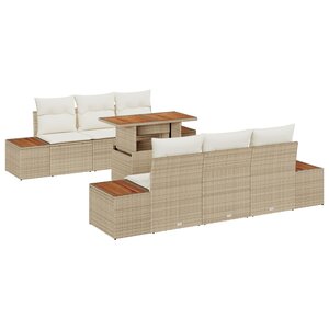 Ensemble de canapé de jardin 7 pièces vidaXL avec coussins beige en poly rattan