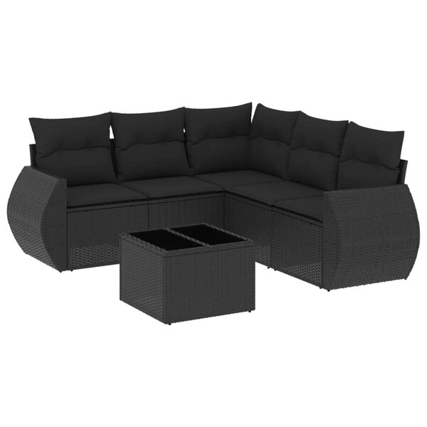 vidaXL Salon de jardin 6 Pièces avec coussins noir résine tressée