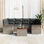 Ensemble de Canapé de Jardin 7 pièces vidaXL avec Coussins Gris Poly Rattan Acacia