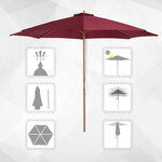 Outsunny Parasol droit en bois polyester haute densité protection solaire Ø 3 x 2 5 m rouge